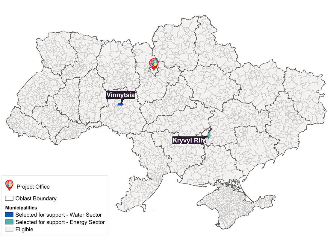 Map of Ukraine highlighting the six UCORD partner regions